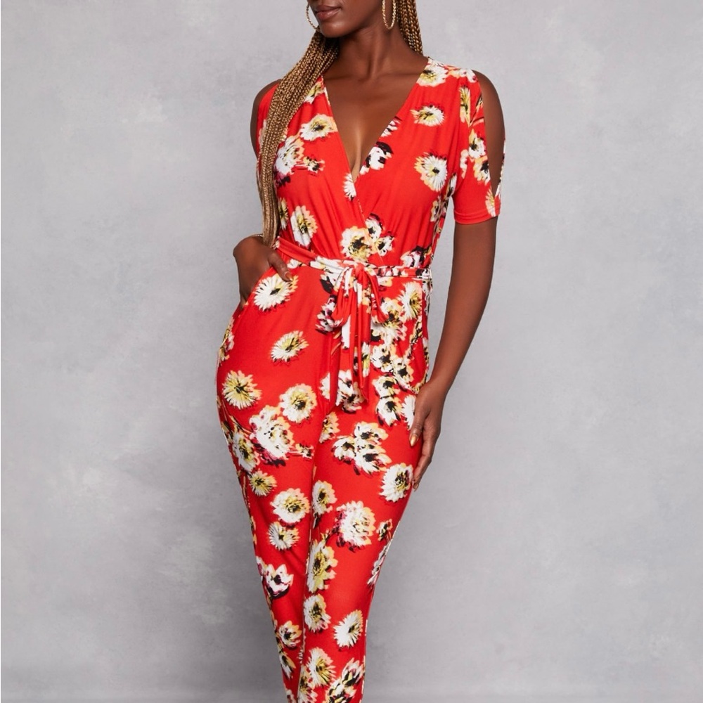 Floral Red Jumpsuit